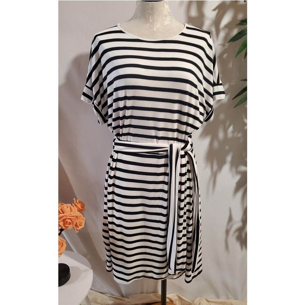 Ralph Lauren x Chaps Tie Waist Striped Faux Wrap Dress Size XL Coastal Cruise